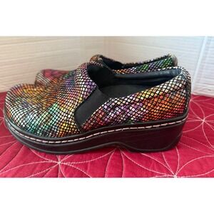 Klogs Footwear Naples Clogs Womens Iridescent Rainbow Snakeskin Slip Resistant